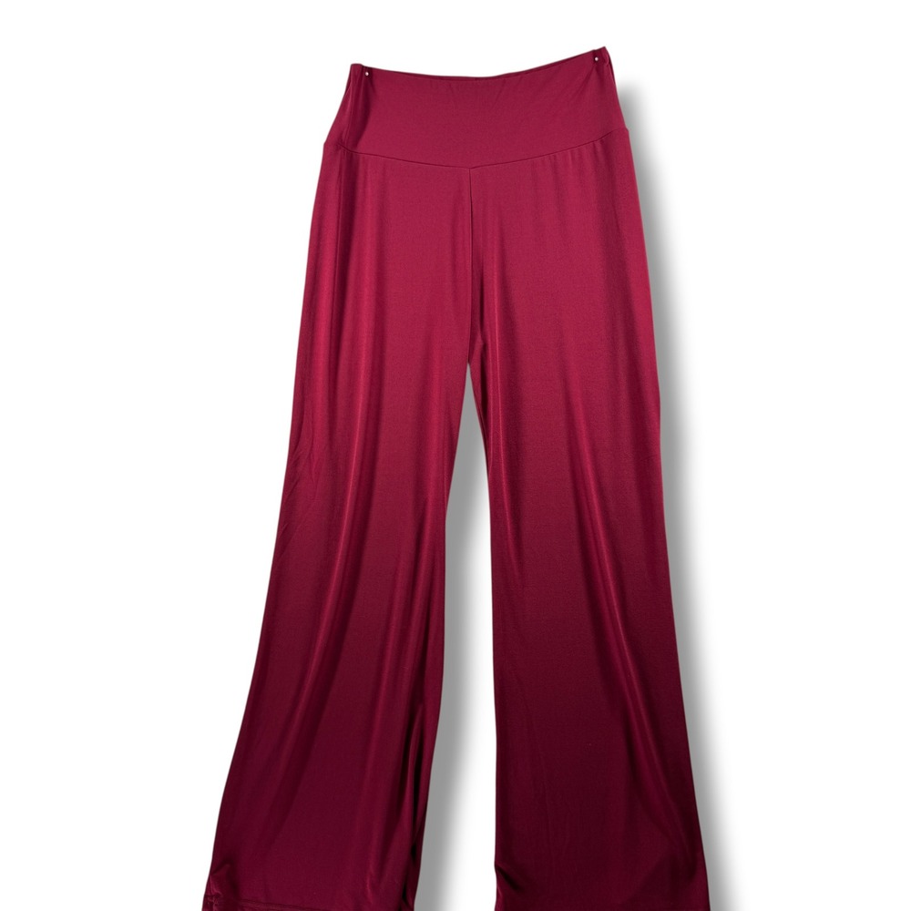 WinWin Burgundy Red Wide Leg Palazzo Pants High Waist Stretch L-XL